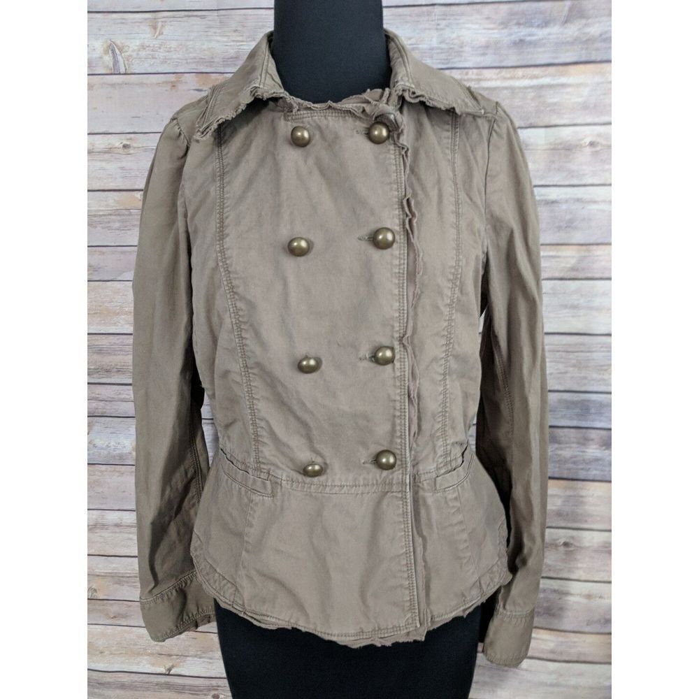 Ann Taylor Loft Khaki Green Military Double Breasted Button Up Jacket Coat 8